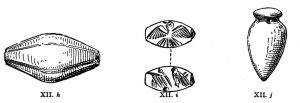 Bead, seal and pendant from Tomb XII. Scale 1:1.