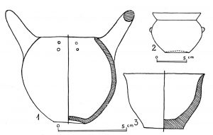 Ton­gefäße, F.O.: 1. Skaros SO, 2. Skaros S, 3. Grab 10 (bei Koloni).