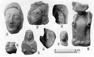 Terrakotten aus Leukas. 1. beim Palaeovoros; 2. Nidri-Ebene; 3. und 6. Chortata; 4., 5., 8. Sotiros; 7. bei Paraskevi.