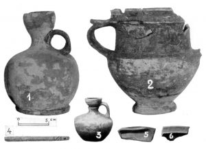 Tongefäße vom Amaliberg und anderes. 1. u. 2. Amali; 3. Nidri-Ebene; 4. Sotirosgegend; 5. u. 6. bei Paraskevi.