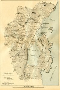Karte der Ebene von Nidri und des Hafens von Vlicho.
