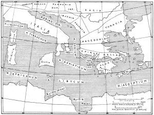 Karte des Cl. Ptolemeus (2. Jahrhundert n. Chr.) nach Kiepert, Formae orbis antiqui, Tafel 35.