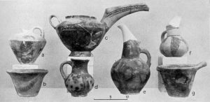Early Minoan II Painted and Mottled Ware. a, b, Sphoungaras; c-e, g, Vasilike; f, Pseira