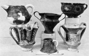 Middle Minoan I Vases from Agia Photia (a,b) and Gournia (c-f, c is of Silver)