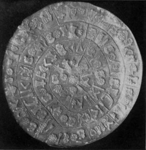 Phaistos, Clay Disc, Imported from South-West Asia Minor [?], and Stamped with Signs, Middle Minoan III